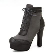 REAVE CAT Ankle Boots Lace Up Flock Platforms Round Toe Block Heel Short Plush Black Yellow Grey A4506