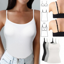 Women's Cotton Camisole with Shelf Bra Adjustable Spaghetti Strap Tank Top Cami Tanks 2/3 Packs Shapewear Body Shaper