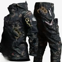 Tactical Waterproof Men Camo Set Soft Shell Fleece Winter Combat Suit Windbreak Warm Multi Pocket Outdoors Training Uniform