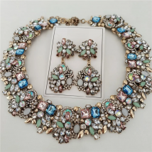 2025 New Fashion Crystal Rhinestones Large Collar Choker Necklace Earrings Women Jewelry Sets Indian Statement Wedding Necklace