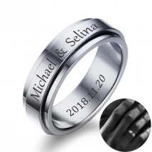 Vnox Personalized Spinner Ring for Men Women 6mm Stainless Steel Rotatable Wedding Band Custom Name Date Initial Male Tail Ring