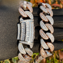 Bubble Letter Baguette Cuban Link Chain for Men Iced Out Prong Setting Necklace Choker Real Gold Plated Hip Hop Jewelry