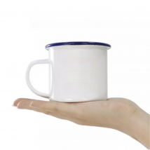 Personalized Enamel Coffee Mug, DIY LOGO Photo Text, Blue Rim Cup, Black, Silver Color for Choose, 350ml