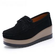BEYARNEAutumn Women Platform shoes leather suede plush slip on sneakers chaussure woman tassel fringe loafers women shoesE027
