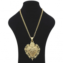 Matt Gold Color Fashion Large Abstract Metal Boho Large Love Heart Jewellery Pendant Necklaces on Long Link Chain Lagenlook 34"