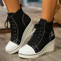 Thick-soled Women's Ankle Boots Wedge Canvas Shoes 2024 New Style Simple Trend Casual Fashion Winter Walking Classic