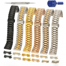 Stainless Steel Watch Strap 12 13 14 16 17 18 19 20mm 21 22mm Watch Band 3Rows Flat Curved End Replacement Watchbands with Tools