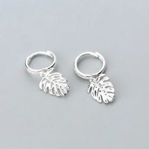 Trendy Monstera Leaf Tropical Plant Zircon Hoop Earrings Charm 925 Sterling Silver Fine Jewelry Two Colors For Women