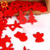50PCS/lot Multi Colorful Christmas Series Wood Chip Pendant Christmas Tree Decorations Star Heart Snowflake XMAS Ornaments Decor