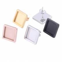 20pcs Stainless Steel Rose Gold Stud Earring Bezel Setting Blanks Fit 10mm Square Cabochon Base Trays Diy Jewelry Findings
