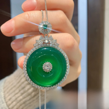 Round Emerald Pendant Necklace Birthday Gift S925 Sterling Silver Chain for Women Vintage Jewelry Wedding Anniversary Coquette