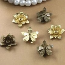 REGELIN Copper Filigree Flowers Base Connector Bead Cap Charms Setting For Jewelry Making Components 10pcs 6*15mm 7 Colors