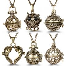 Mexico Chime Vintage Owl Aromatherapy Cage Caller Locket Necklace Angel Wings Heart Shape Diffuser Pendant Woman Fashion Jewelry