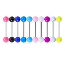 10PCS Tongue Rings Colorful Acrylic Ball 14g Surgical Steel Straight Tongue Piercing Barbells for Women Body Piercing Jewelry