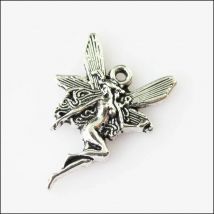 25Pcs Antiqued Silver Color Dancing Fairy Angel Wings Charms Pendants 15x21mm
