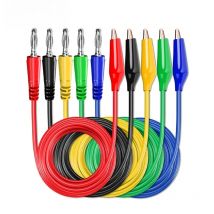 Cleqee P1042 5pcs 4mm Banana Plug to Alligator Clip Multimeter Test Leads Red Copper Crocodile Clamp 100cm Electrical Cable