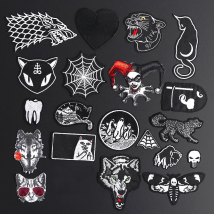 Fine Wolf Leopard Spider Web Patches Black Animal Pokers Rose Wolf Cat Appliques Iron On Bullet Tooth Clothes Jeans Badges