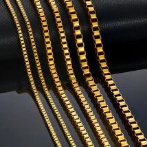 2mm/3mm/4mm Thickness Gold Color Stainless Steel Square Box Chain Necklace for Men Women Classic Jewelry 14 to 40 Inches