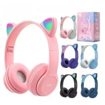 P47M Wireless Game Headphone Flash Light Cute Cat Ears Gaming with Mic Control LED Stereo Music Phone Bluetooth Headset Gift