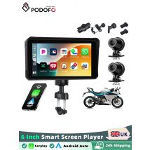 Podofo Carplay Android Auto DVR Portable Smart Player 6 Inch IPX8 Waterproof Motorcycle Multimedia Player With 2 Cameras