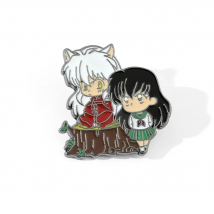 Anime Inuyasha Kagome and Shippo Sitting on Stump Brooch Cartoon Character Enamel Pin Couples Badge