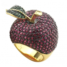 LYCOON elegant crystal apple rings food style yellow gold-color luxury prong setting rose red/green Cubic Zirconia for women