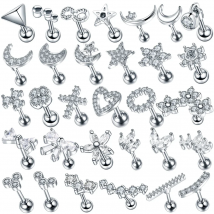 1Pc Copper Ear Piercing Stud Cz Star Moon Flower Cartilage Helix Conch Screw Back Earring For Women Body Piercing Jewelry 16G