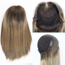 Natural European Hair Lace Top Wig Same Hair Length Jewish Wig Blonde Mix Highlights Transparent Lace Front Wigs 100% Remy Hair