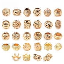 18K Gold Color Large Hole Beads Round Ball Circle Spacer Beads Crown Charms Pendants Diy Jewelry Making Accessories for Women