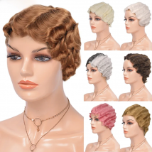 Short Kinky Curly Synthetic Wigs For Black Women African American Finger Wave Daily False Hair Green Pink Golden Wig 6inch