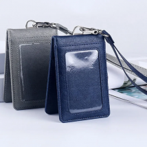 Office Luxury Multi-card Leather Man Business Credit ID Bank Card Holder Case For 5 Cards With Neck Lanyard