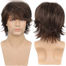 Y Demand Men's Wigs Synthetic Full Wig Natural Wave Brown Pixie Cut Hair Short Fleeciness Realistic High Fiber Wigs Daily