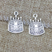 20 Pieces/Lot Antique Silver Color Happy Birthday Cake Charms Metal Alloy Diy Jewelry Making Charms Wholesale 15*22mm