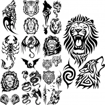 Black Lion Wolf Temporary Tattoos For Women Men Realistic Tiger Scorpion Dragon Fake Tattoo Sticker Back Body Tatoos Creative