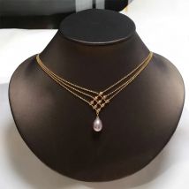 ZHBORUIN 14K Gold Plated Multilayer Bead Chain Pendant 100% Freshwater Pearl Necklace Exquisite Clavicle Chain Jewelry Woman