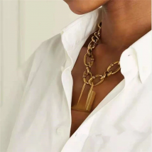 Vintage Chunky Metal Thick Chain Necklace Geometric Letter B Lock Pendant Necklace Fashion Women Punk Jewelry Accessories