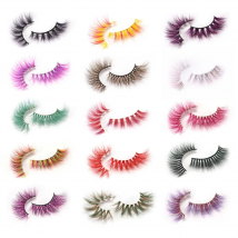 3D 5D Real Mink Strip Fake Colored Eyelashes Pink Green Purple Red Faux Lashes Colorful Rainbow Lashes for Cosplay Halloween