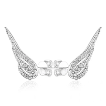 Genuine Platinum Plated Cute Angel Feather Fairy Stud Earrings 925 Silver Needle for Women Girl Fashion Cubic Zirconia Jewelry
