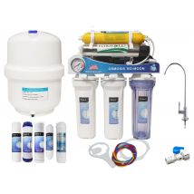 Ósmosis inversa MOON75 UV. con 7 etapas , Bomba y manómetro, Ultravioleta, membrana de 75 GPD y grifo monomando Lux