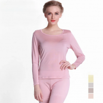 Knitted Natural SILK Women long johns Health silk Intimates suit Long sleeve Round collar Underwear Healthy sleep wear 2025 New