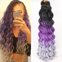 Sallyhair Synthetic Deep Ocean Wave Curly Braiding Hair Extensions Water Wave Crochet Braiding Hair Black Purple Grey 80g/Pack
