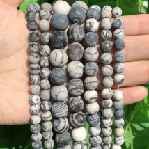 Natural Matte Stone Beads Frosted Black Web Jasper Minerals Round Loose Beads for Jewelry Making Diy Bracelet 4 6 8 10mm 15''