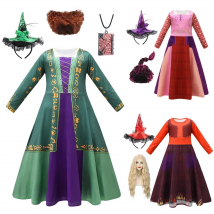 Hocus Pocus 2 Halloween Children Cosplay Girls Witch Sanderson Sisters Mary Sarah Winifred Dress Child Masquerade Party Costume