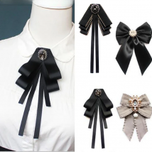 New Female Unisex Bow Tie Brooches for Women Pearl Crystal Pendant Collar Pin Shirt Clothes Necktie