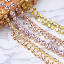 Dense Crystal Diamond Pendant Chain Pink Glass Horse Eye Rhinestone Tassel Trims Wedding Dress Clothing Accessories Gift Crafts