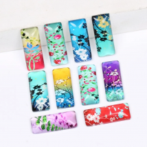 reidgaller 20pcs rectangle flower photo glass cabochon 10x25mm mixed flatback jewelry findings diy pendant earrings making