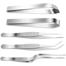 5 Pack Precision Tweezers Set Stainless Steel Cooking Tongs Serrated Tips Flat Slant Fish Bone Pliers DIY Styling Medical Beauty