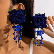 Tocona Bohemia for Women Long Tassel Earrings Multicolor Rose Flower Pendant  Earrings Exquisite Party Jewelry Accessories