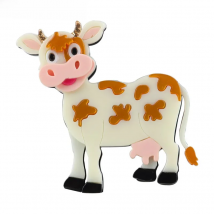 FishSheep New Lovely Big Acrylic Cow Cattle Brooches For Women Cartoon Animal Brooch Lapel Pins Coat Jewelry Gifts