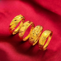 KISS&FLOWER RI69 2022 Fine Jewelry Wholesale Fashion Man Woman Birthday Wedding Gift  Vintage FU Round 24KT Gold Resizable Ring